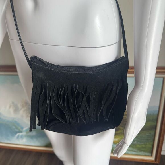 vintage mini black suede fringe crossbody bag - Picture 11 of 12